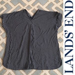 LANDS END dbl vneck black striped shirt 20W